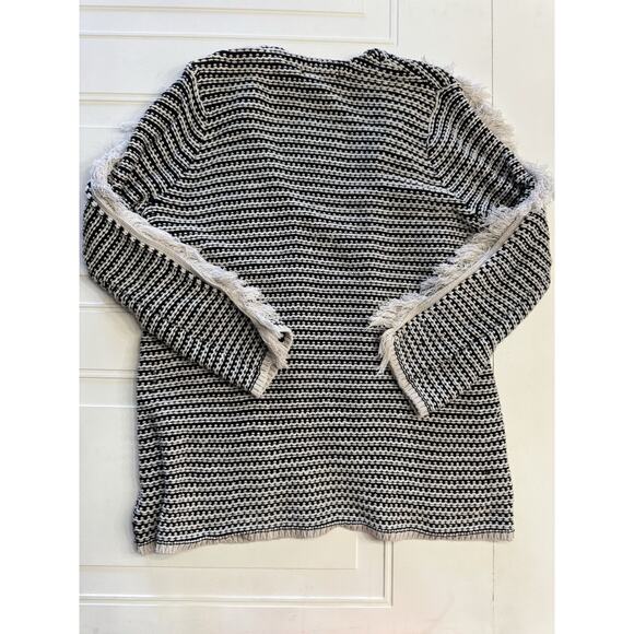 Knox Rose Cardigan Sweater Womens Small Black White Striped Tassel Fringe Trim - Picture 6 of 6